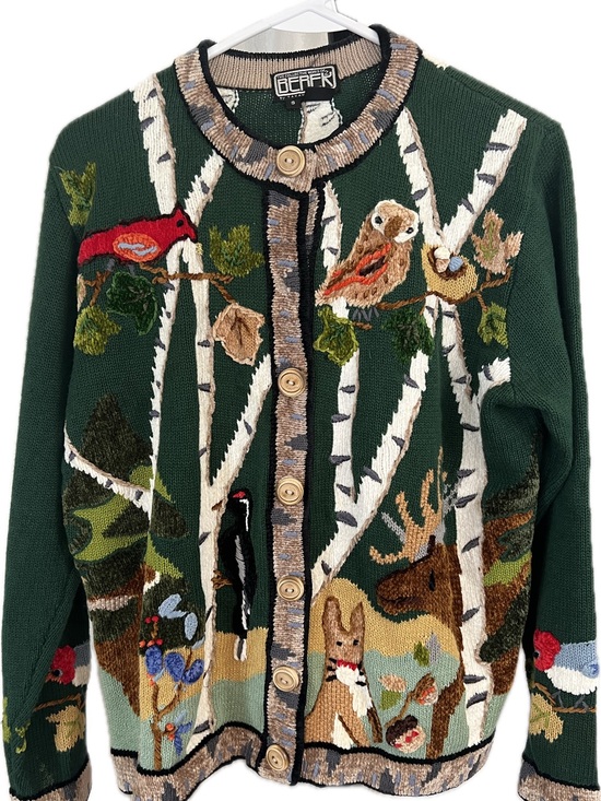 Berek takako sakon Sweaters - Vintage Takako Sakon Berek  Forest Motif Embroidered Green Button Cardigan
